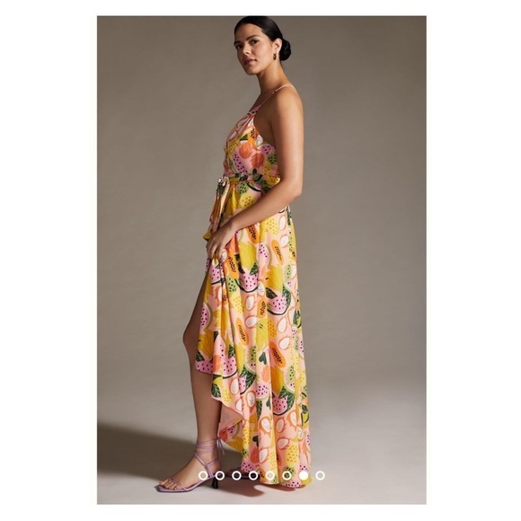 HUTCH x Anthropologie Yellow Fruit Print Hi Low Maxi Wrap Dress XL NWT - Picture 8 of 9